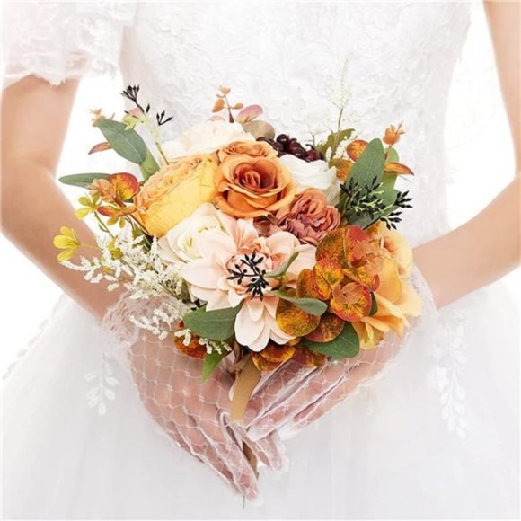 Fall Artificial Flower Decoration, Silk Rose and Peony Bouquet - Picture 6 of 7